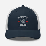 Property Of My Dog Custom Embroidered Trucker Cap . Navy White