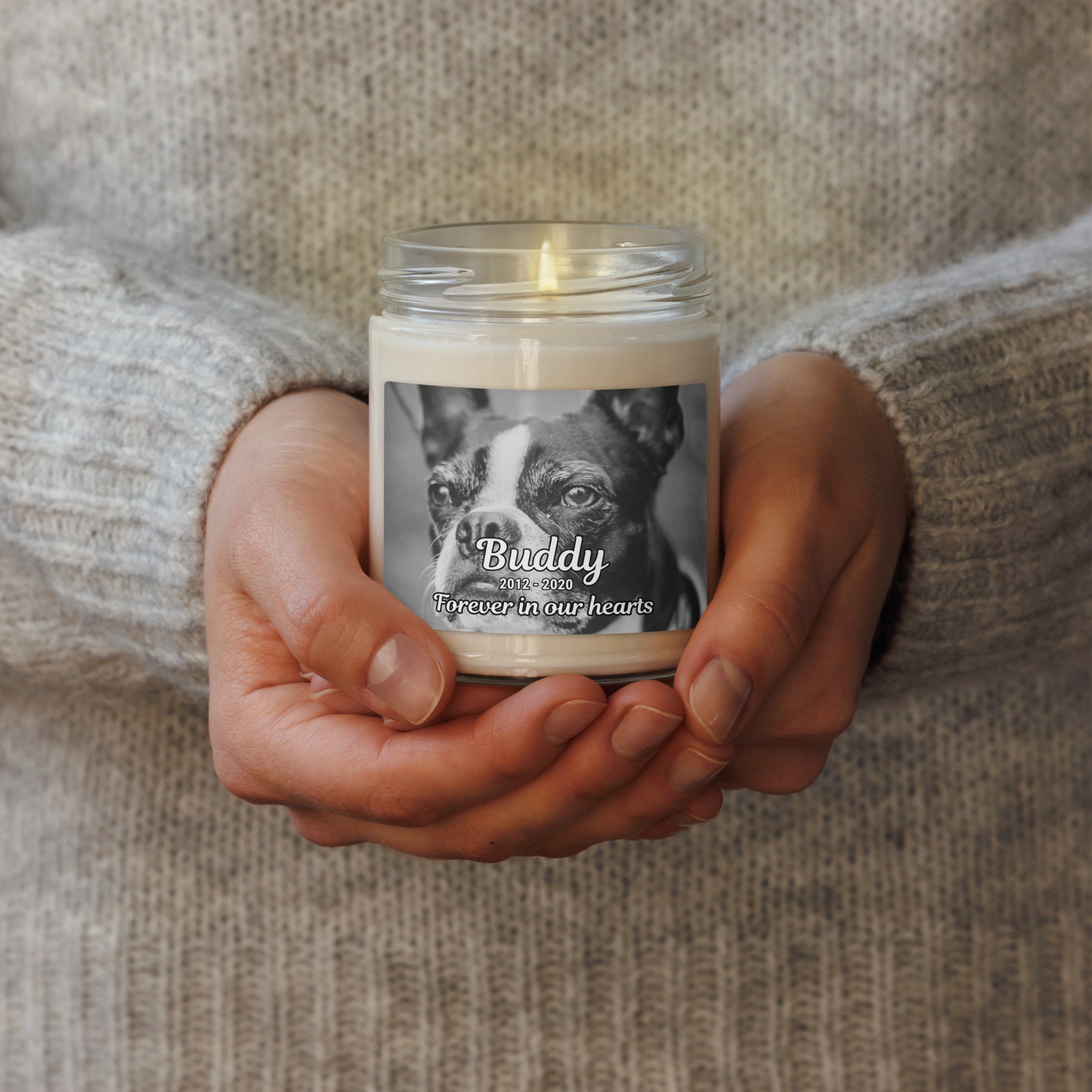 Custom Dog Memorial Remembrance Scented Soy Candle .