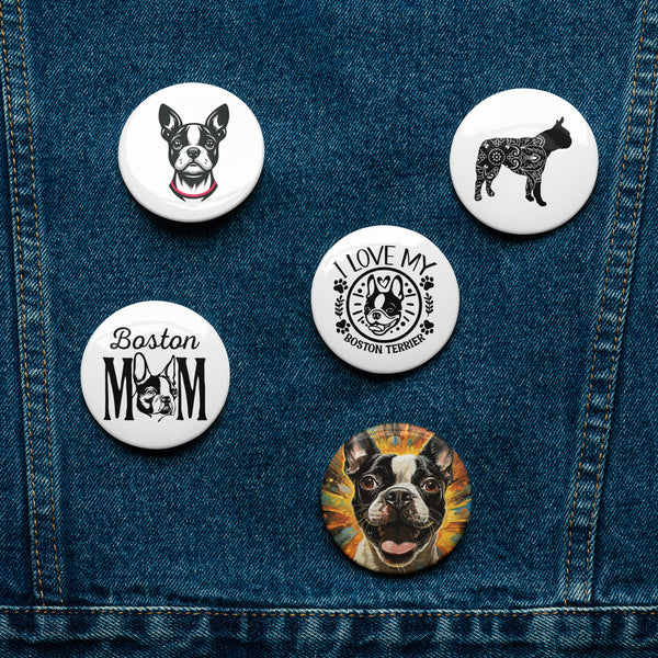 Boston Terrier Set 2 of Pin Buttons