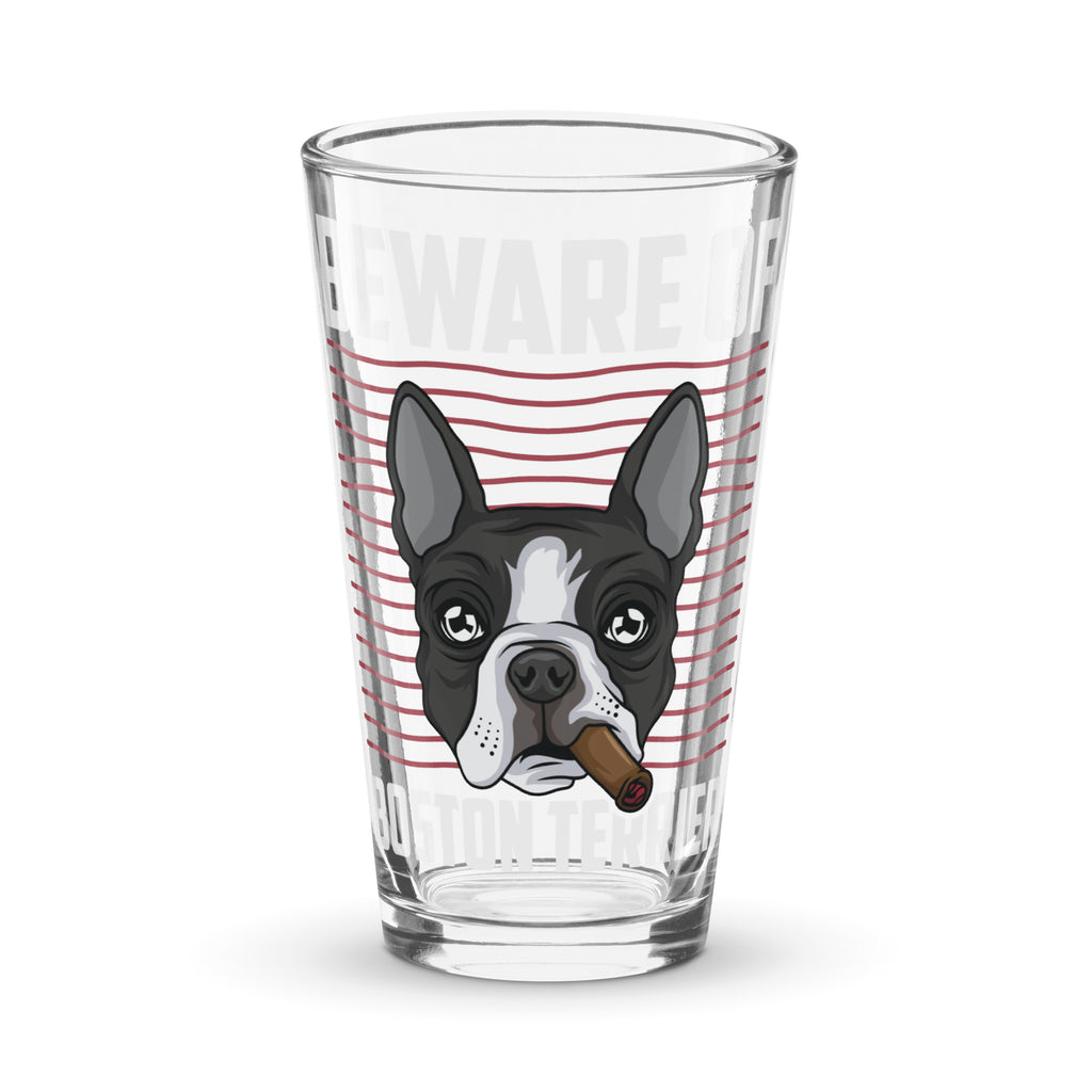 Beware Of Boston Terrier Shaker Pint Glass