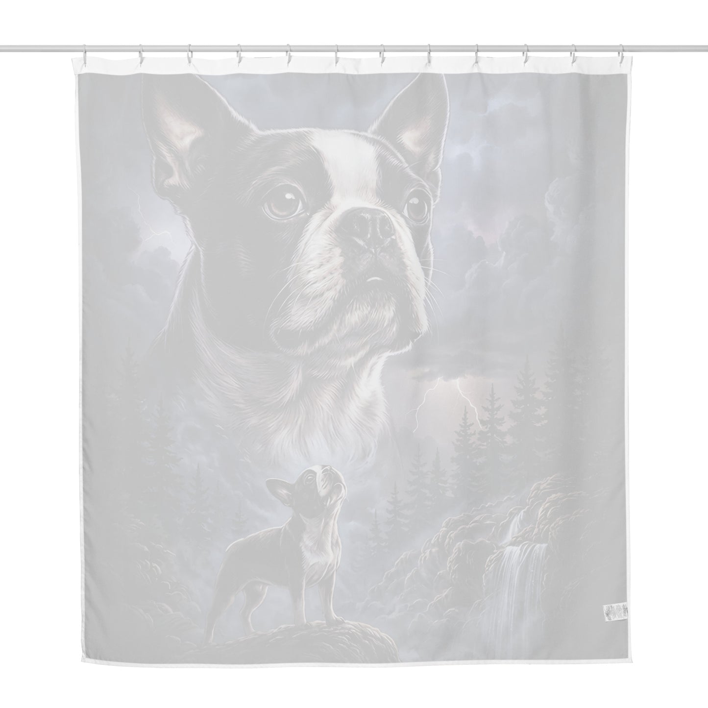 Storm Guardian – Majestic Boston Terrier Night Art Shower Curtain .