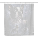 Storm Guardian – Majestic Boston Terrier Night Art Shower Curtain .