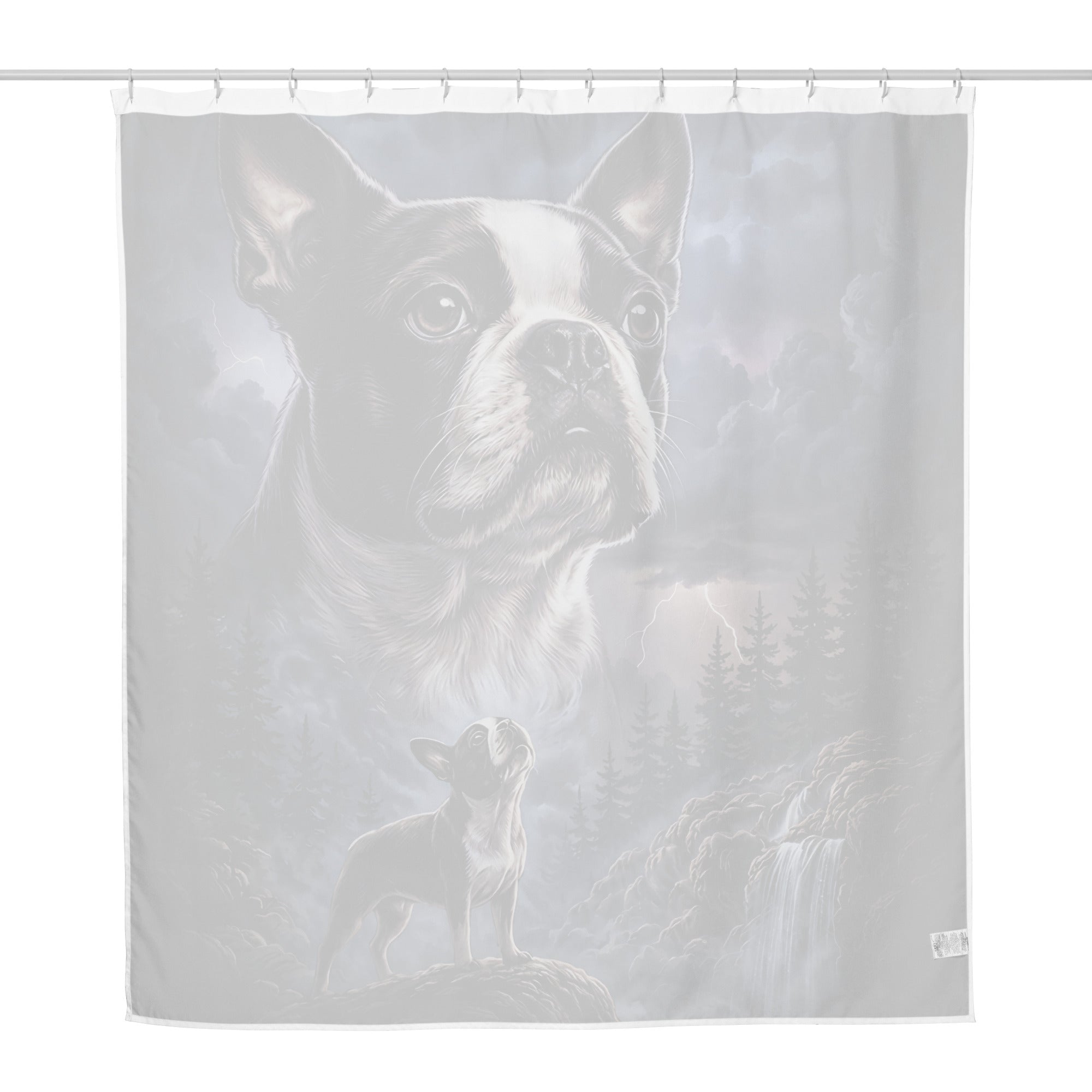Storm Guardian – Majestic Boston Terrier Night Art Shower Curtain .