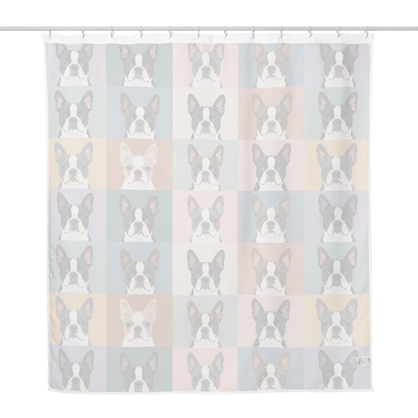 Pop Art Style Colored Boston Terriers Modern Tiles Pattern Shower Curtain .