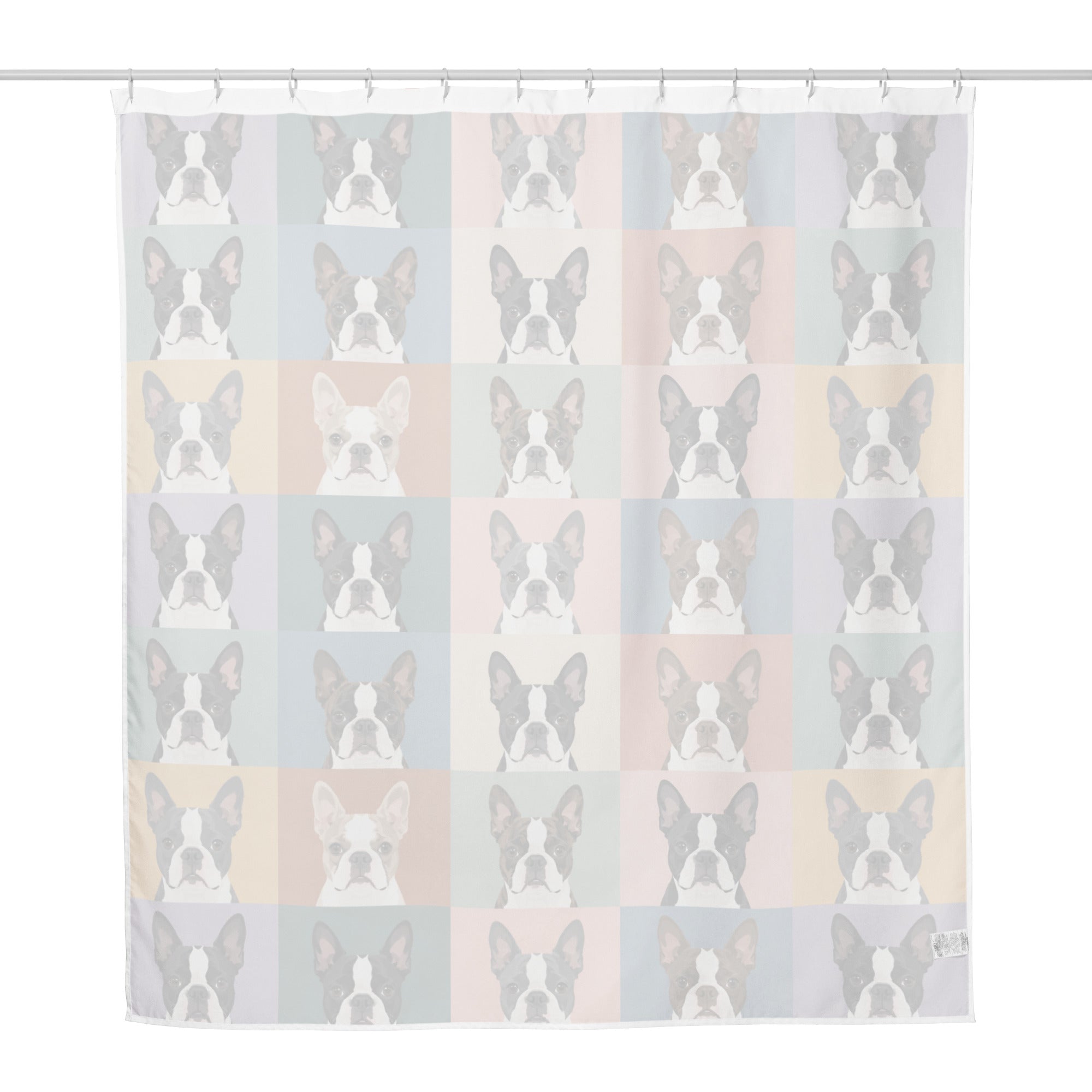 Pop Art Style Colored Boston Terriers Modern Tiles Pattern Shower Curtain .
