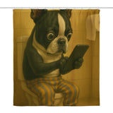 Boston Terrier Bathroom Cellphone Humor Shower Curtain