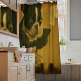 Boston Terrier Bathroom Cellphone Humor Shower Curtain