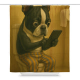 Boston Terrier Bathroom Cellphone Humor Shower Curtain