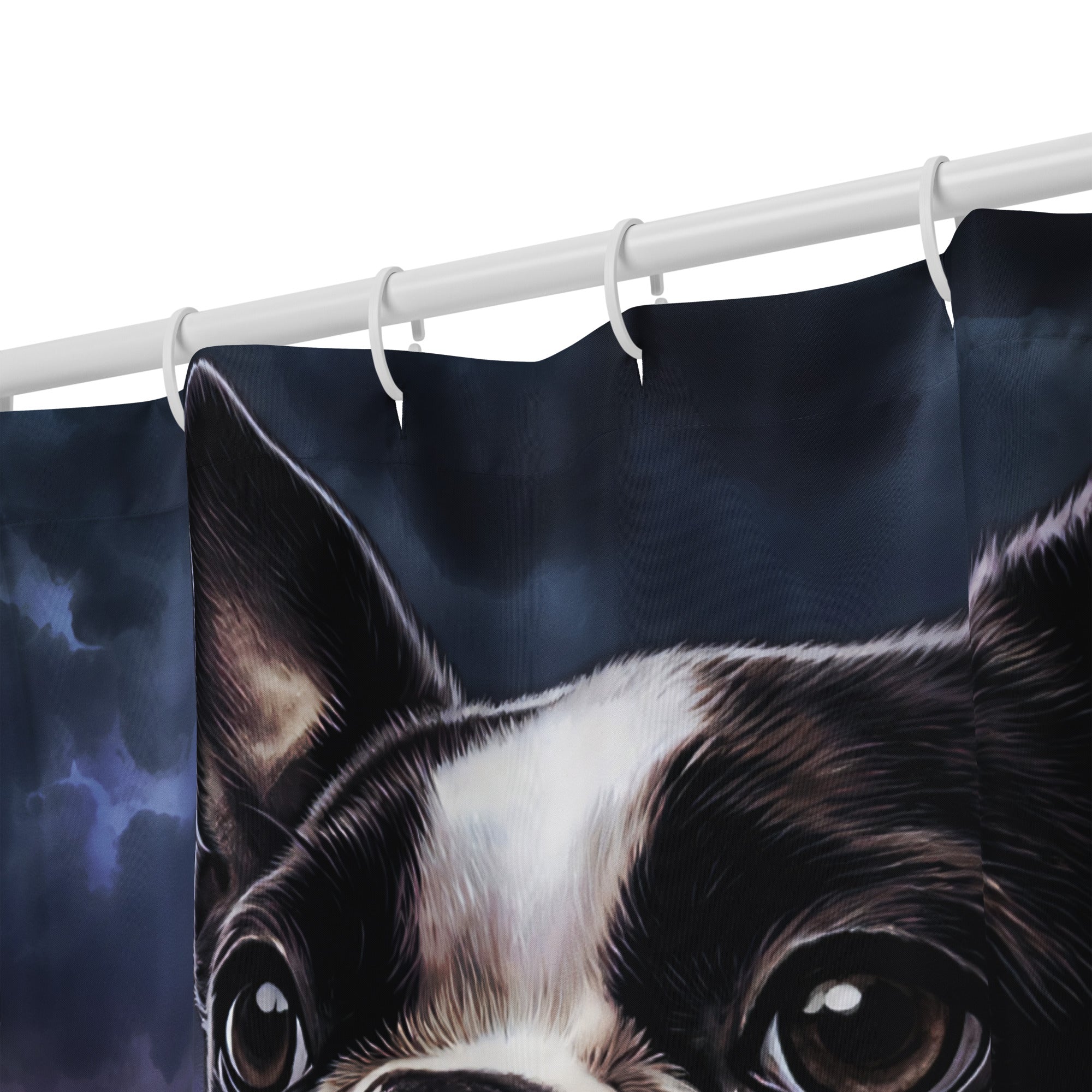 Storm Guardian – Majestic Boston Terrier Night Art Shower Curtain .