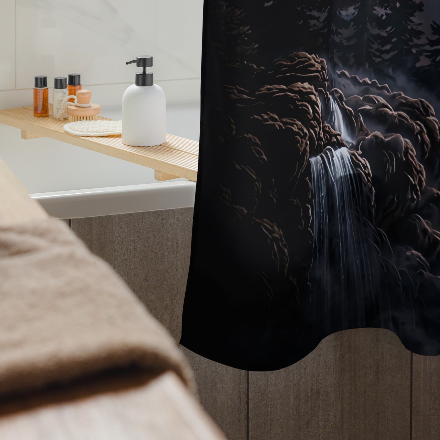 Storm Guardian – Majestic Boston Terrier Night Art Shower Curtain .