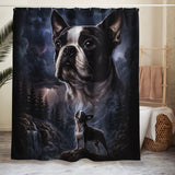 Storm Guardian – Majestic Boston Terrier Night Art Shower Curtain .