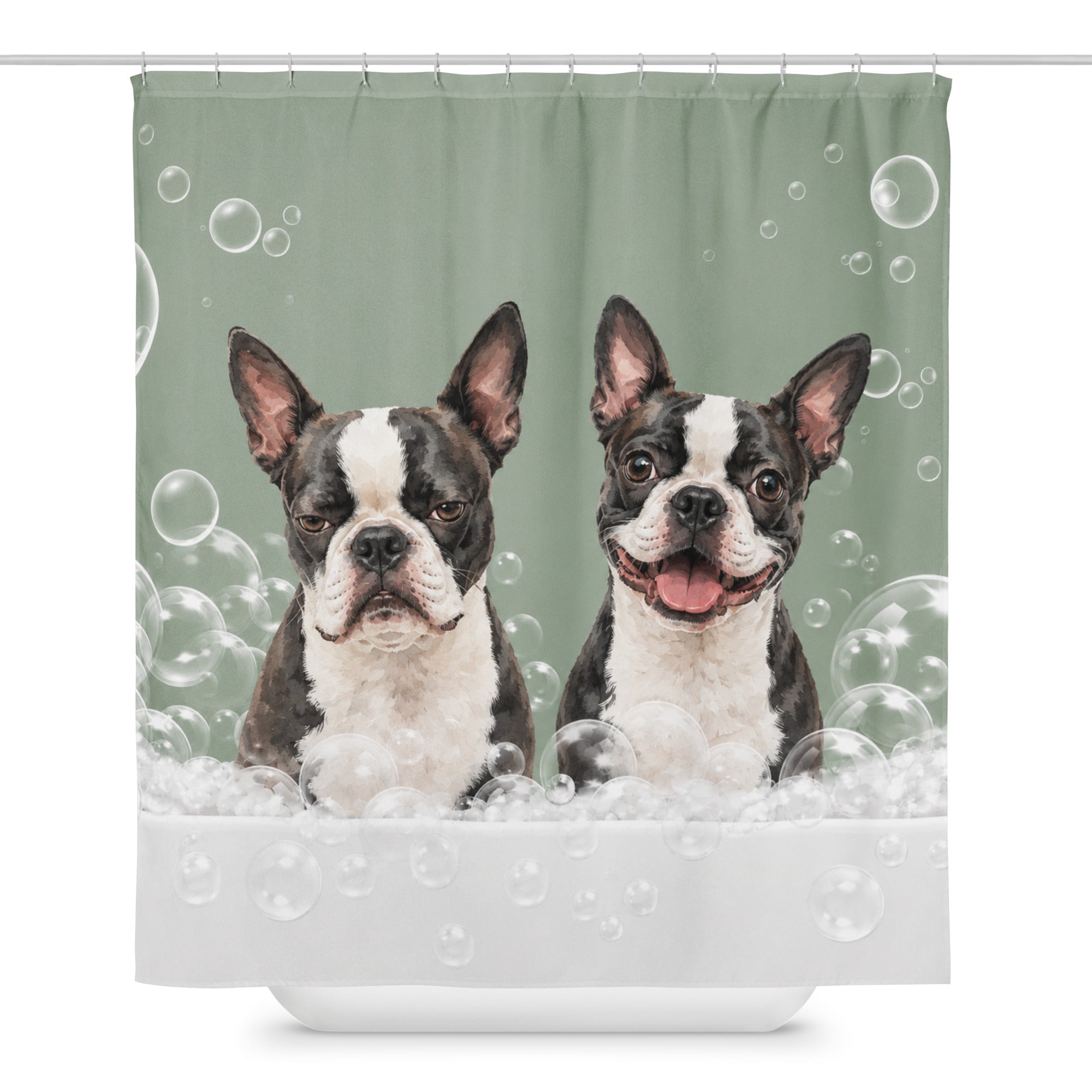 Custom Dog Portrait Bathtub Shower Curtain - Watercolor Art Using Photo(s) For Bathroom .