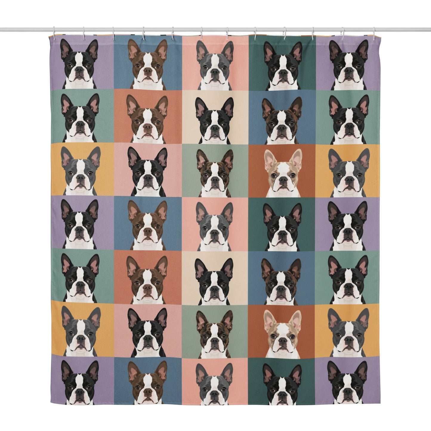 Pop Art Style Colored Boston Terriers Modern Tiles Pattern Shower Curtain . Default Title