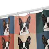 Pop Art Style Colored Boston Terriers Modern Tiles Pattern Shower Curtain .