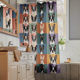 Pop Art Style Colored Boston Terriers Modern Tiles Pattern Shower Curtain .