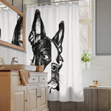 Suspicious Side Eye Boston Terrier Shower Curtain .