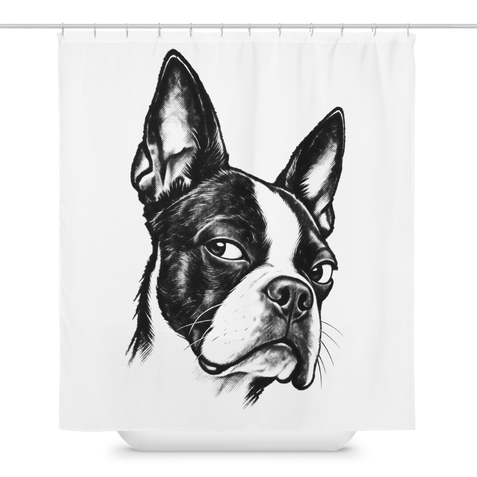 Suspicious Side Eye Boston Terrier Shower Curtain . Default Title