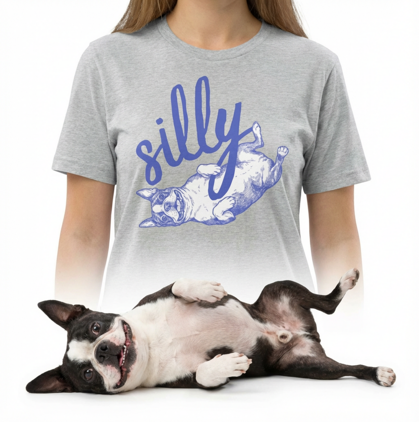 Silly Boston Terrier Dog Upside Down Unisex T-Shirt .