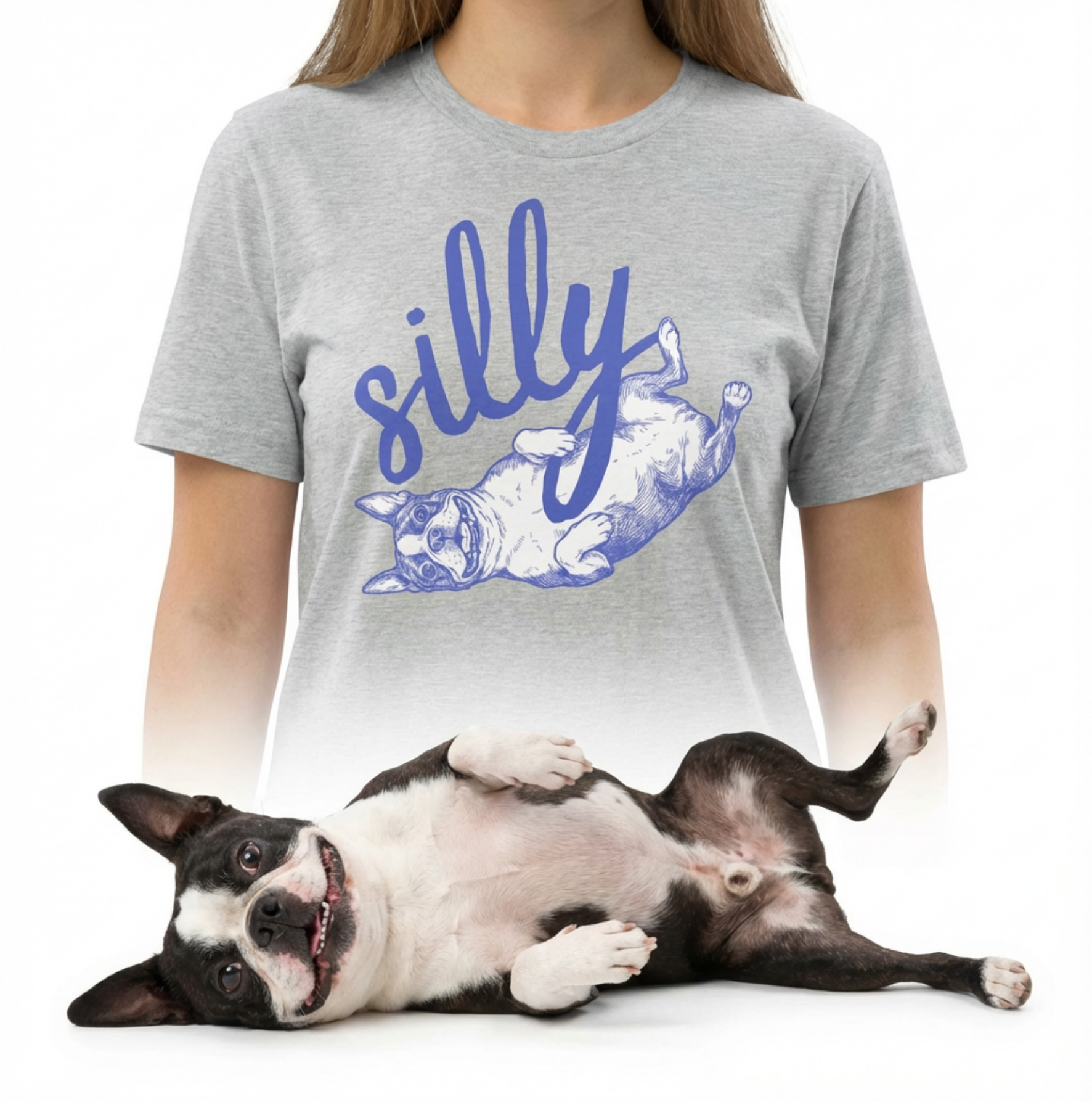 Silly Boston Terrier Dog Upside Down Unisex T-Shirt .