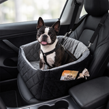 Soft Plush Dog Car Booster Seat – Washable Travel Bed with Safety Belts & Storage Pocket for Small Dogs .