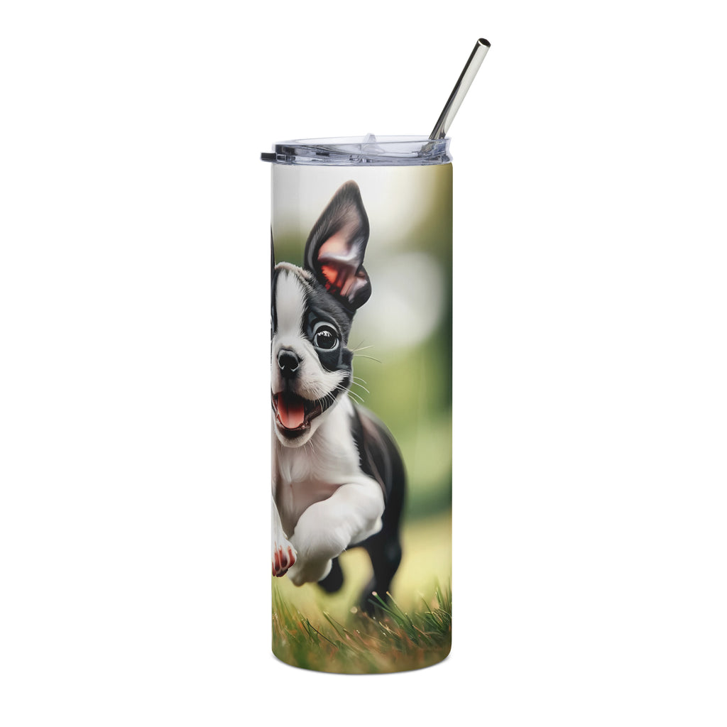 Playful Boston Terrier Puppy Stainless Steel Tumbler