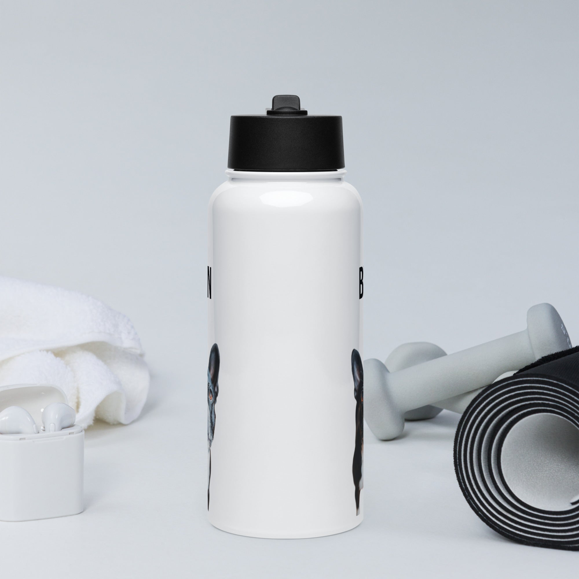 Custom Stainless Steel Water Bottle with a Straw Lid - Custom Water Bottle with Dog Photo and Name