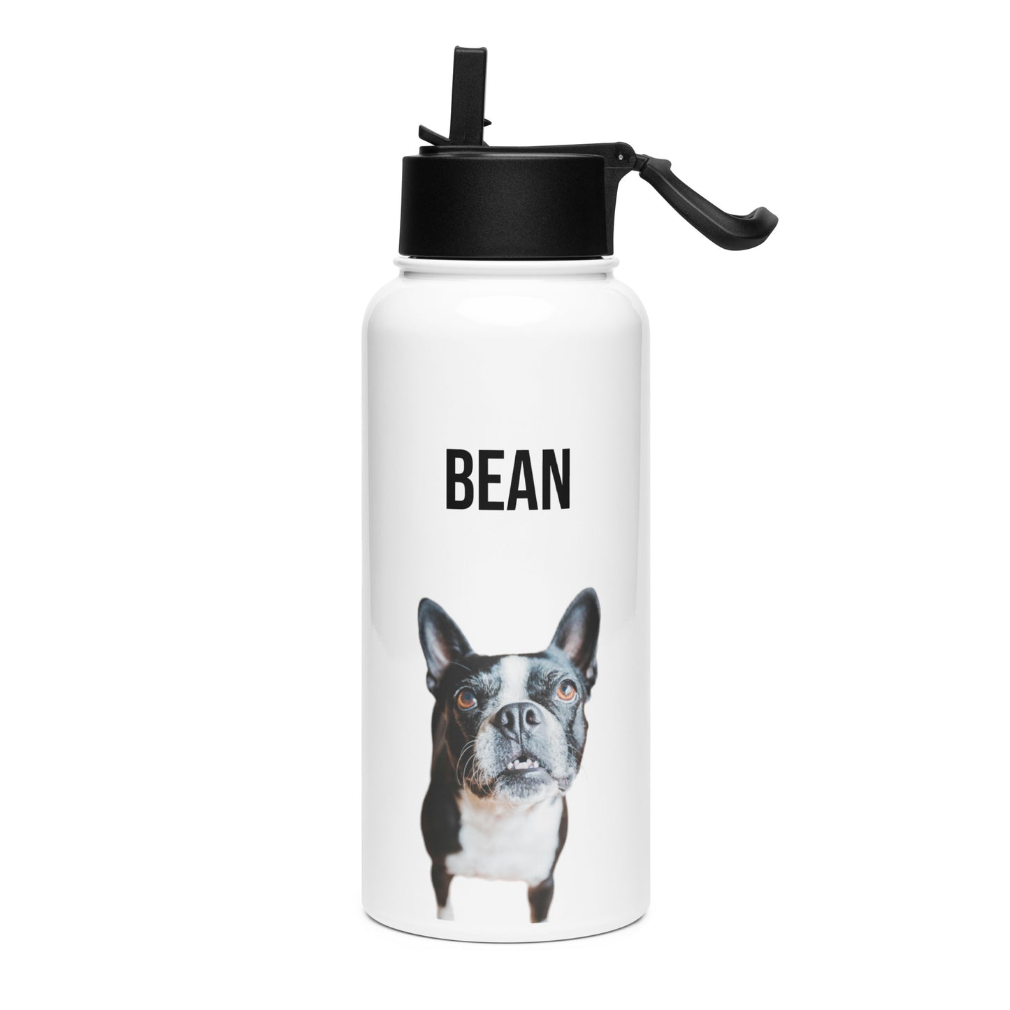 Custom Stainless Steel Water Bottle with a Straw Lid - Custom Water Bottle with Dog Photo and Name