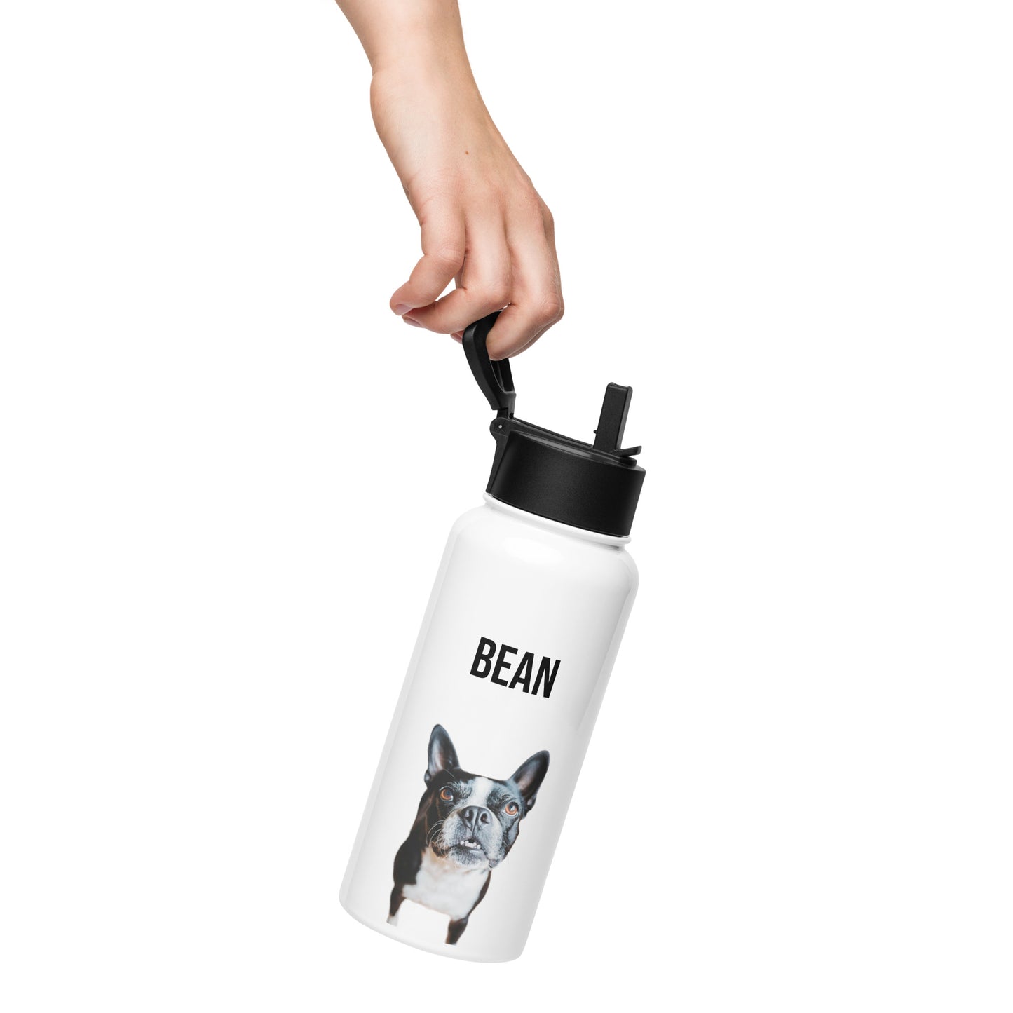 Custom Stainless Steel Water Bottle with a Straw Lid - Custom Water Bottle with Dog Photo and Name
