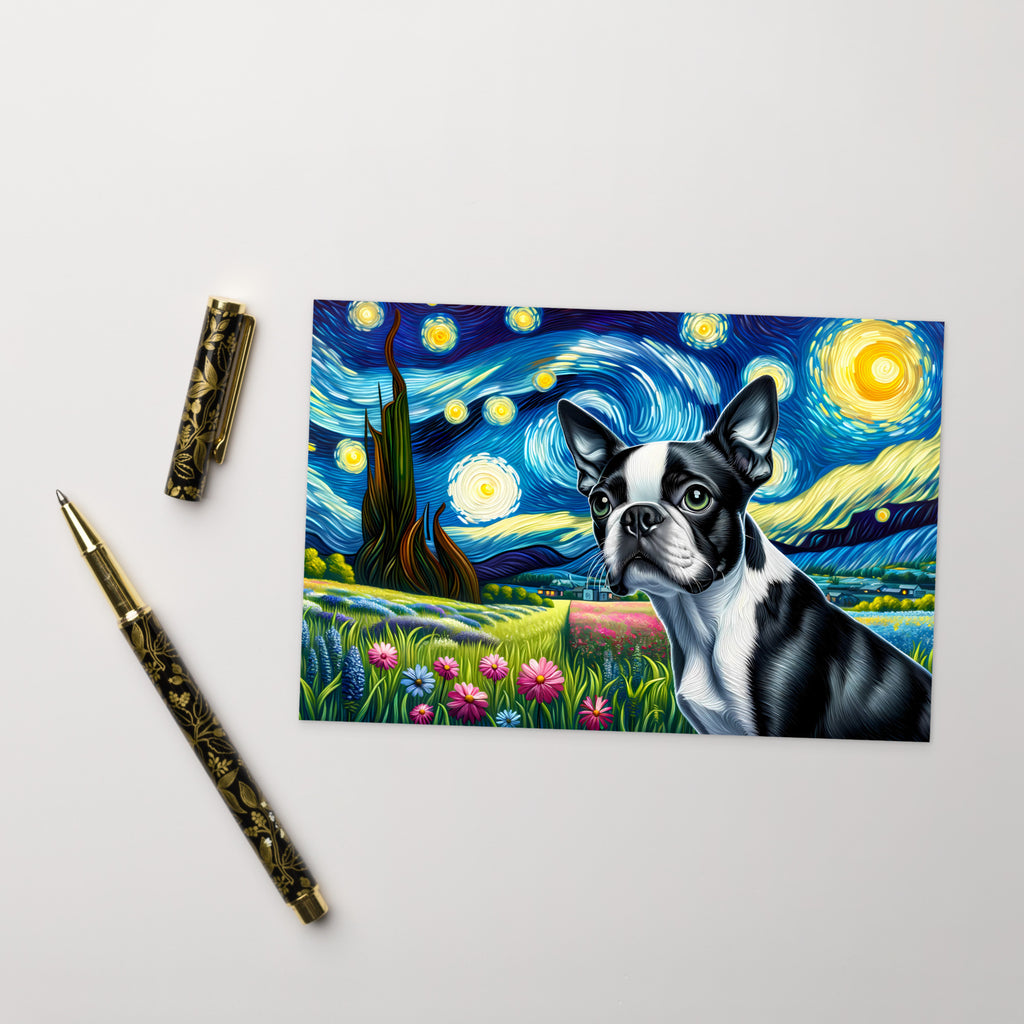 Starry Night - Boston Terrier Dog Postcard