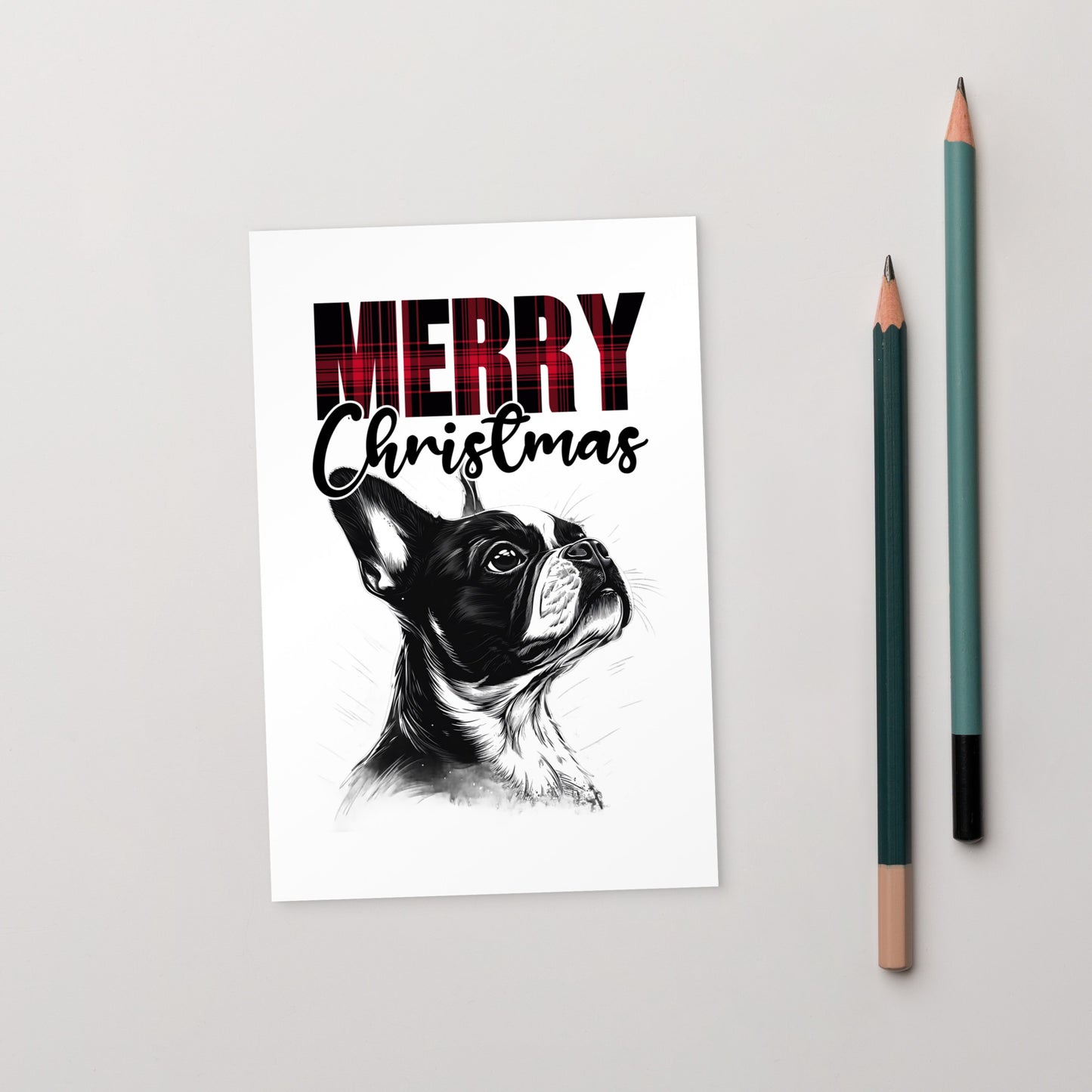 Merry Christmas Boston Terrier Dog Standard Postcard