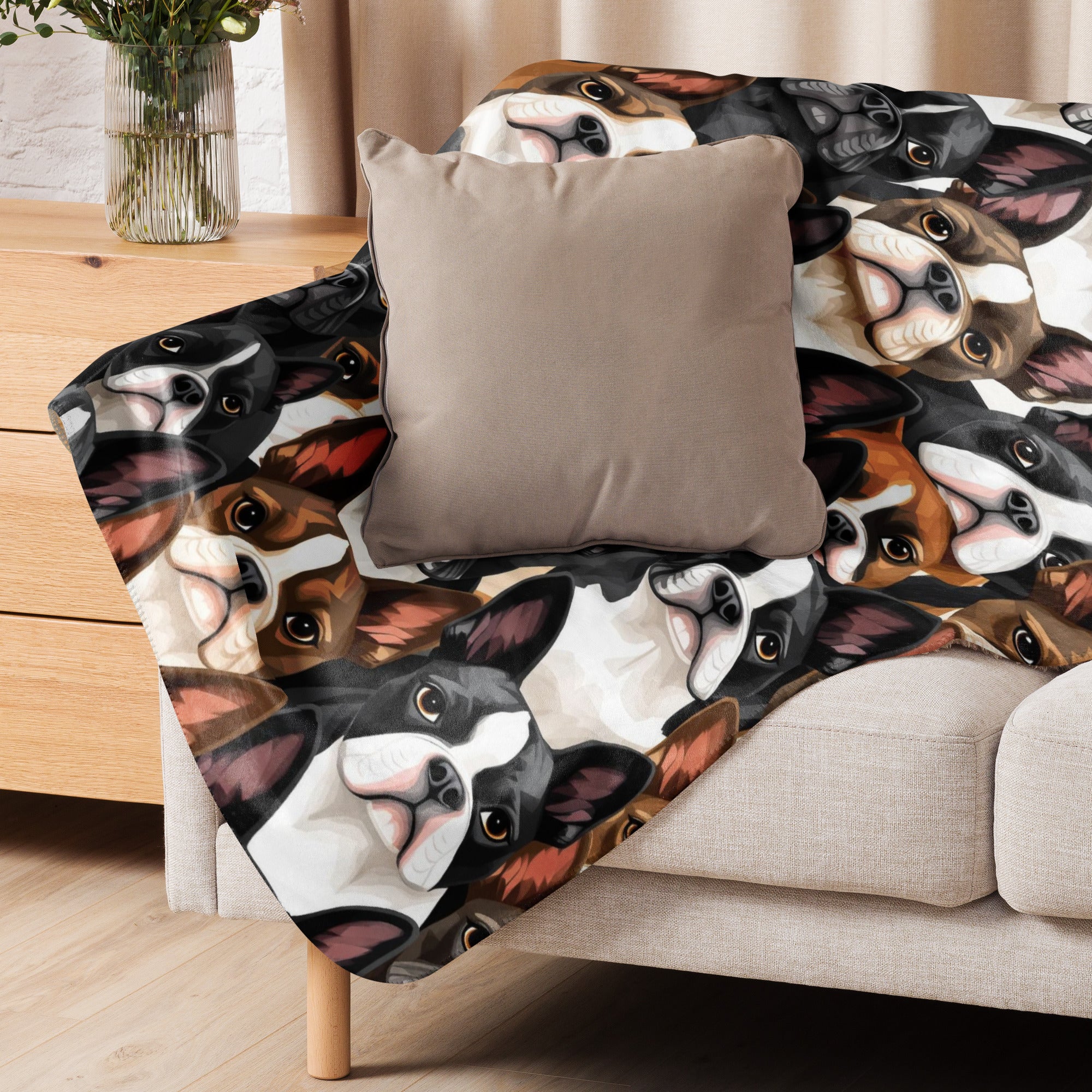Boston Terrier Dogs Crowd Sherpa Blanket . 37″×57″