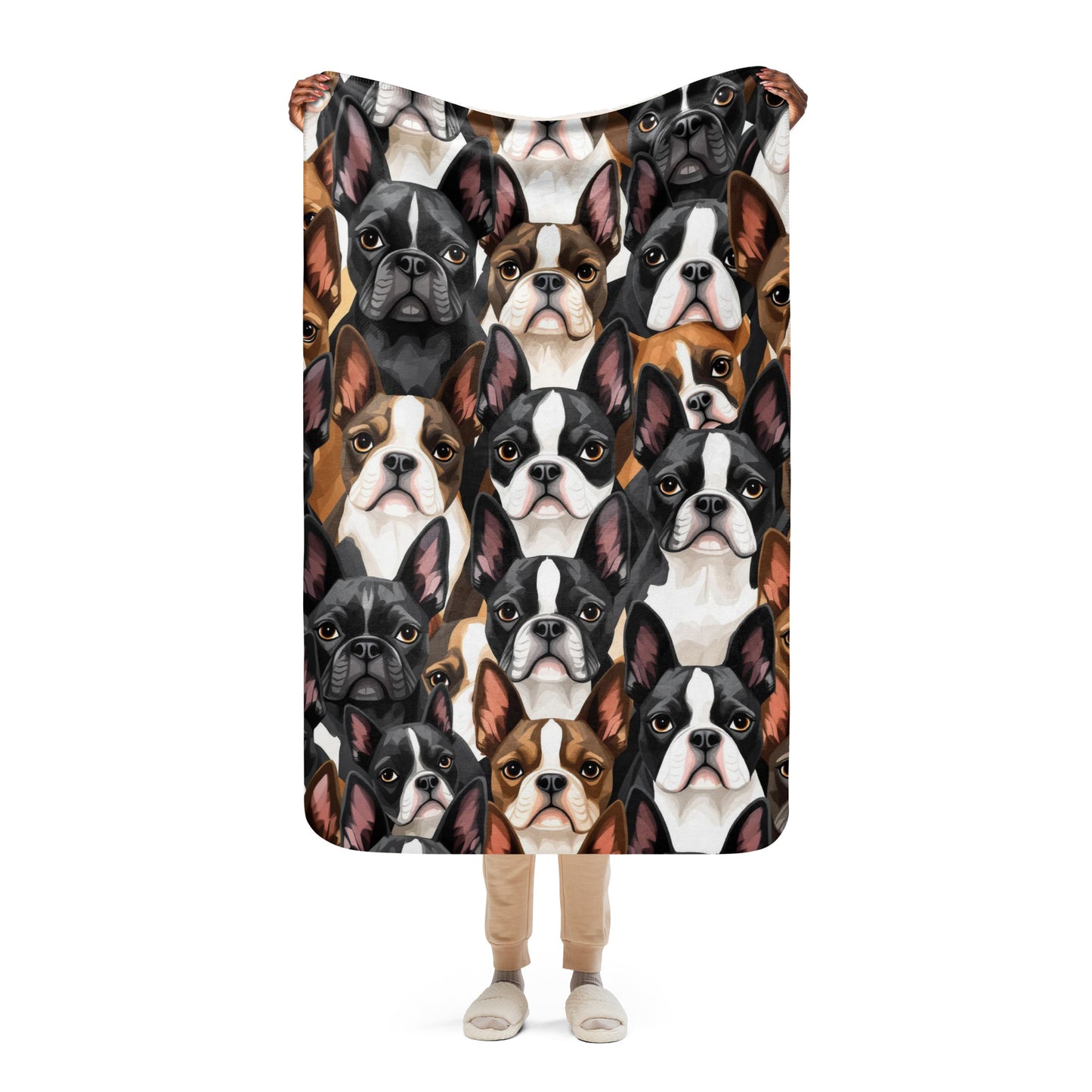 Boston Terrier Dogs Crowd Sherpa Blanket .