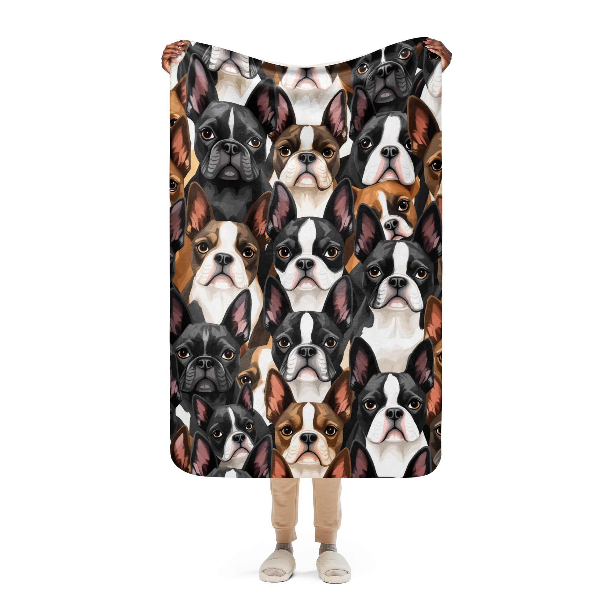 Boston Terrier Dogs Crowd Sherpa Blanket .