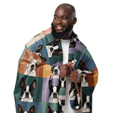 Pop Art Style Colored Boston Terriers Modern Tiles Pattern Sherpa Blanket .