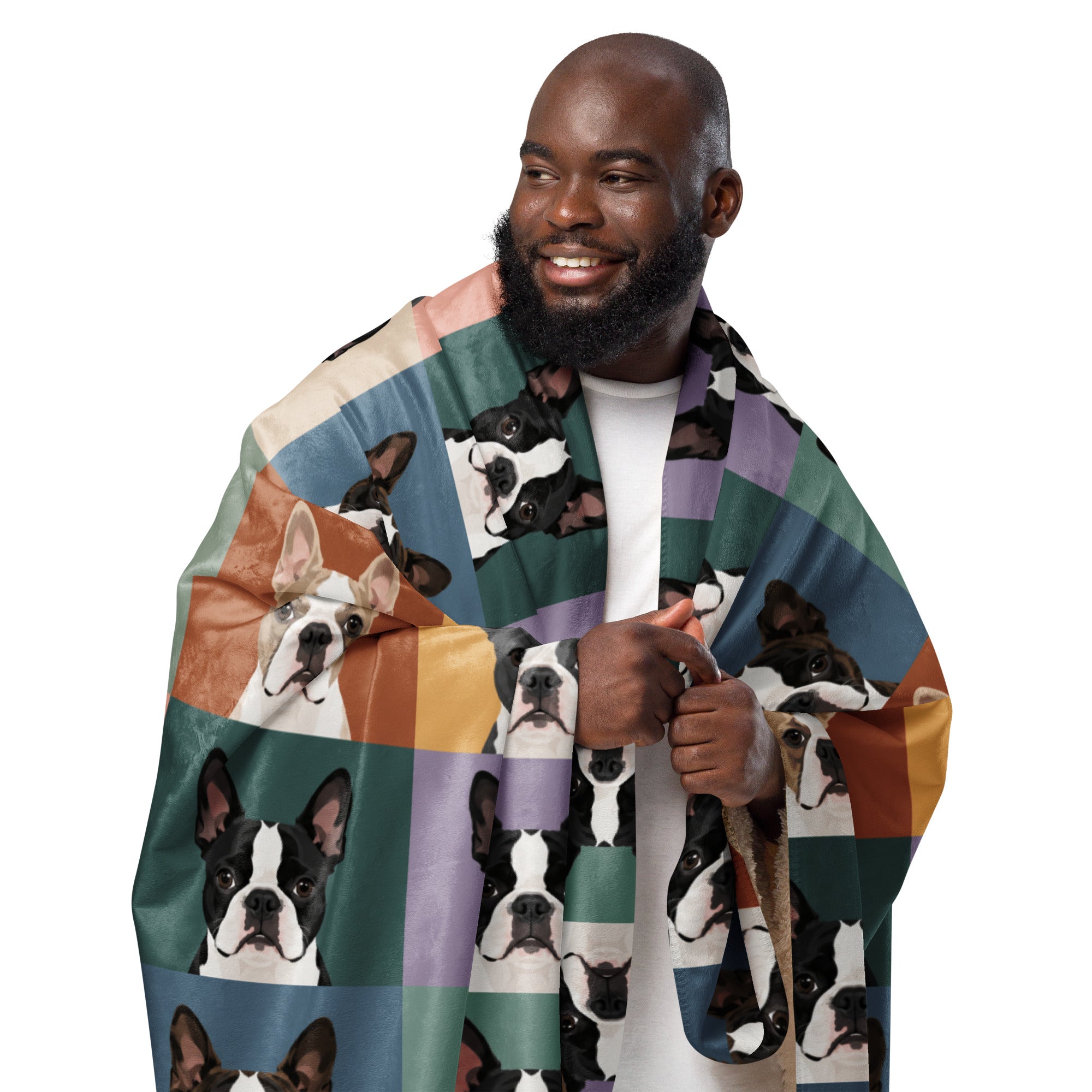 Pop Art Style Colored Boston Terriers Modern Tiles Pattern Sherpa Blanket .