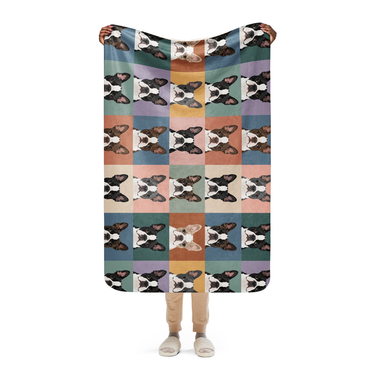 Pop Art Style Colored Boston Terriers Modern Tiles Pattern Sherpa Blanket .