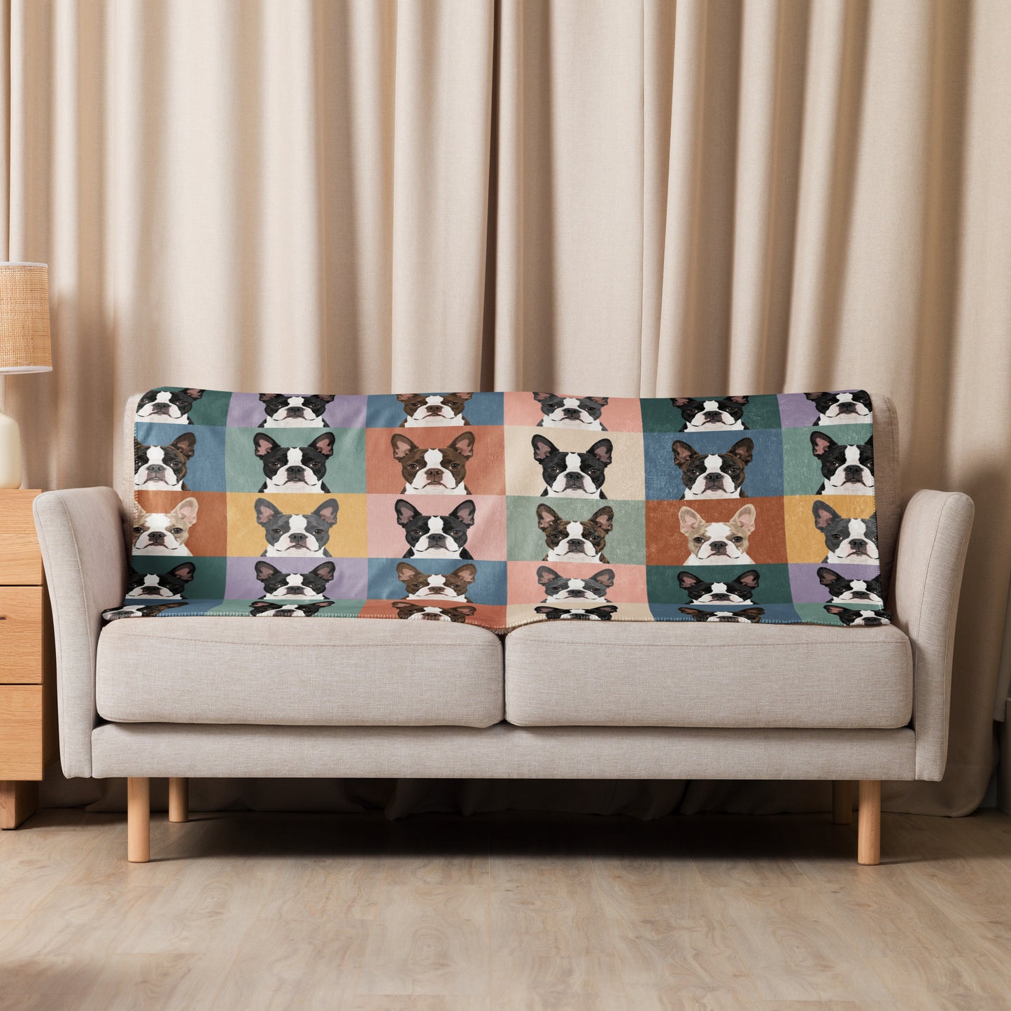 Pop Art Style Colored Boston Terriers Modern Tiles Pattern Sherpa Blanket .