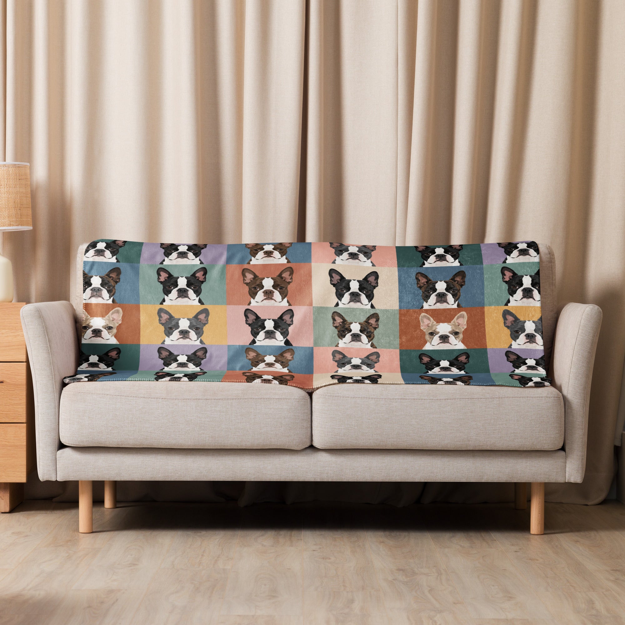 Pop Art Style Colored Boston Terriers Modern Tiles Pattern Sherpa Blanket .