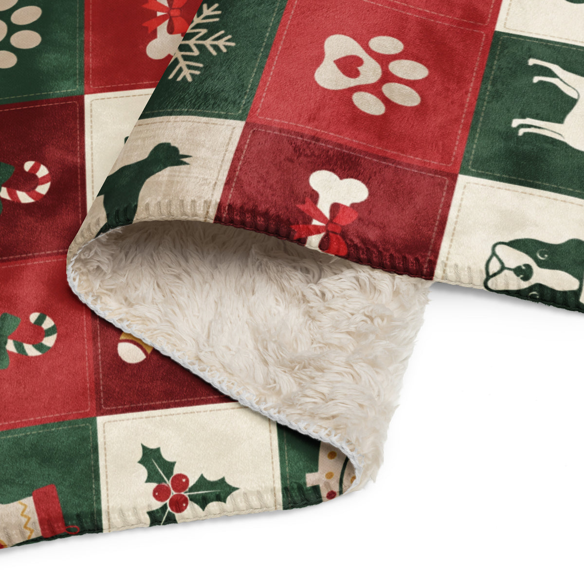 Boston Terrier Christmas Patchwork Sherpa Blanket