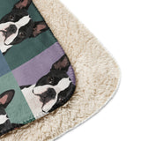 Pop Art Style Colored Boston Terriers Modern Tiles Pattern Sherpa Blanket .