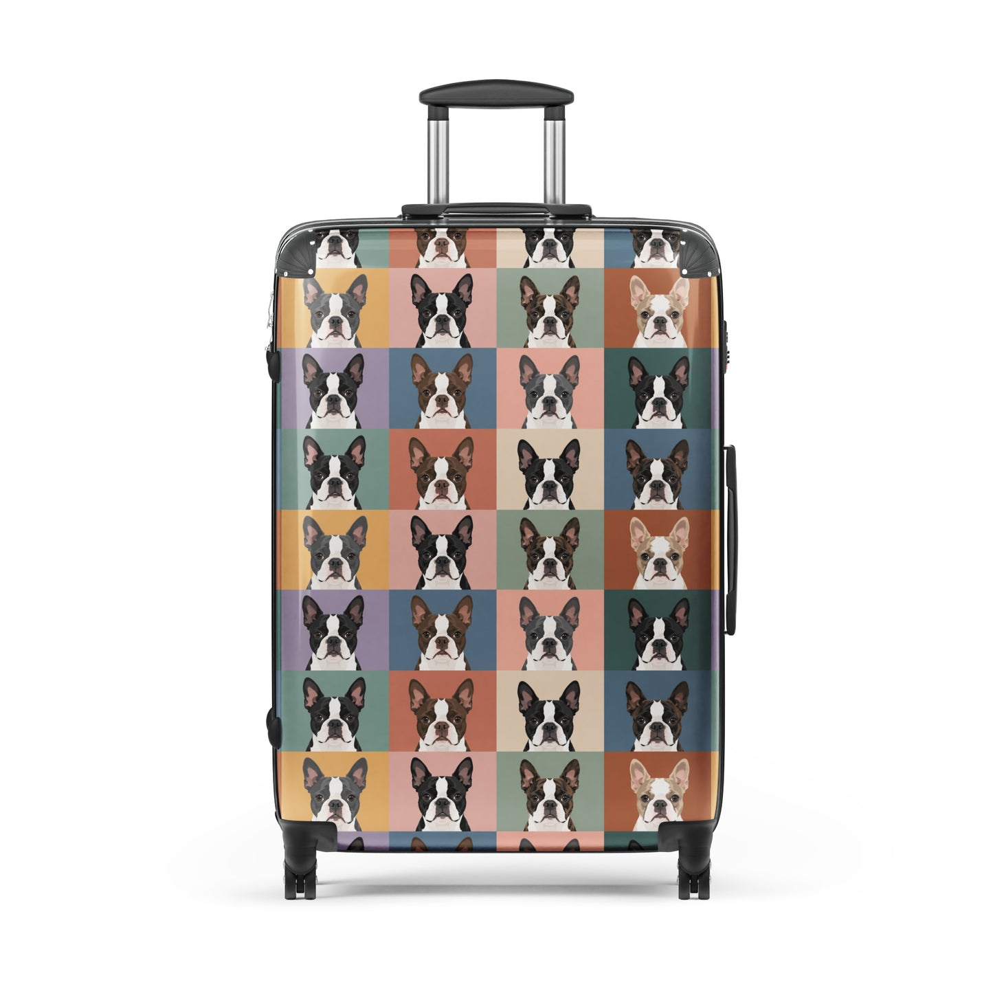 Pop Art Style Colored Boston Terriers Modern Tiles Pattern Dog Bowl Hard-shell Suitcase . Large