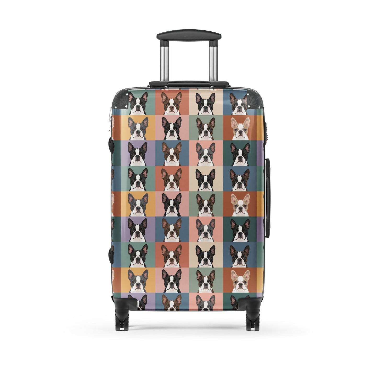 Pop Art Style Colored Boston Terriers Modern Tiles Pattern Dog Bowl Hard-shell Suitcase . Medium