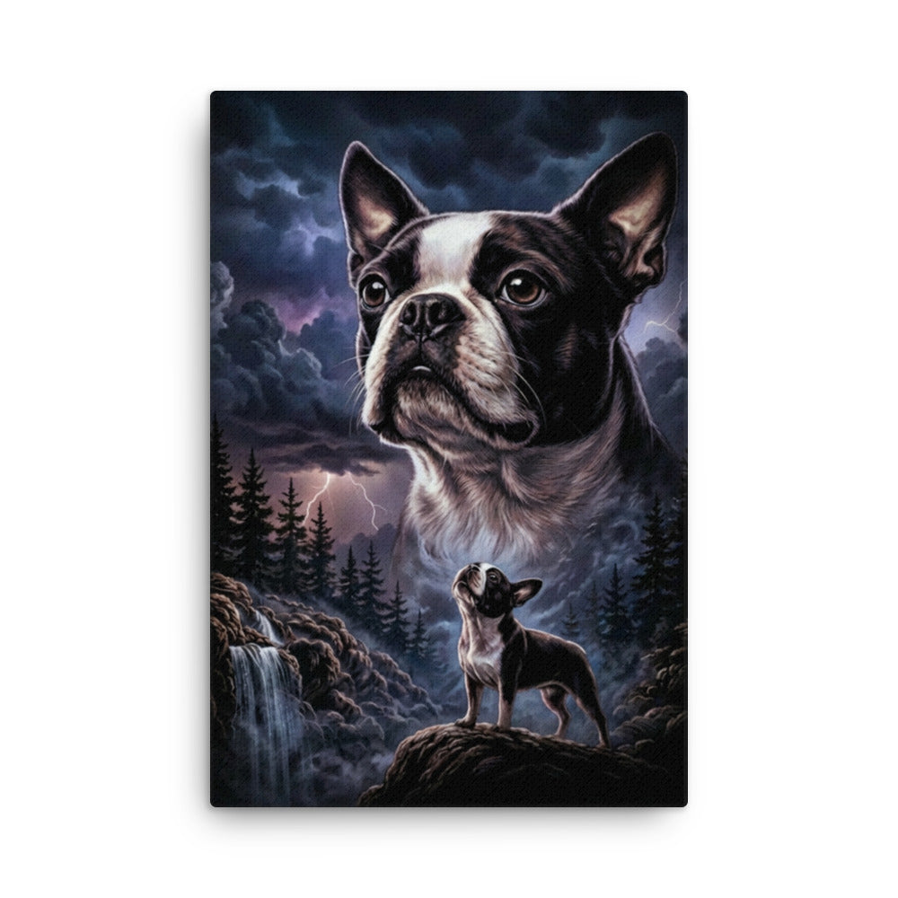 Storm Guardian – Majestic Boston Terrier Night Art Thin Canvas . 20″×30″