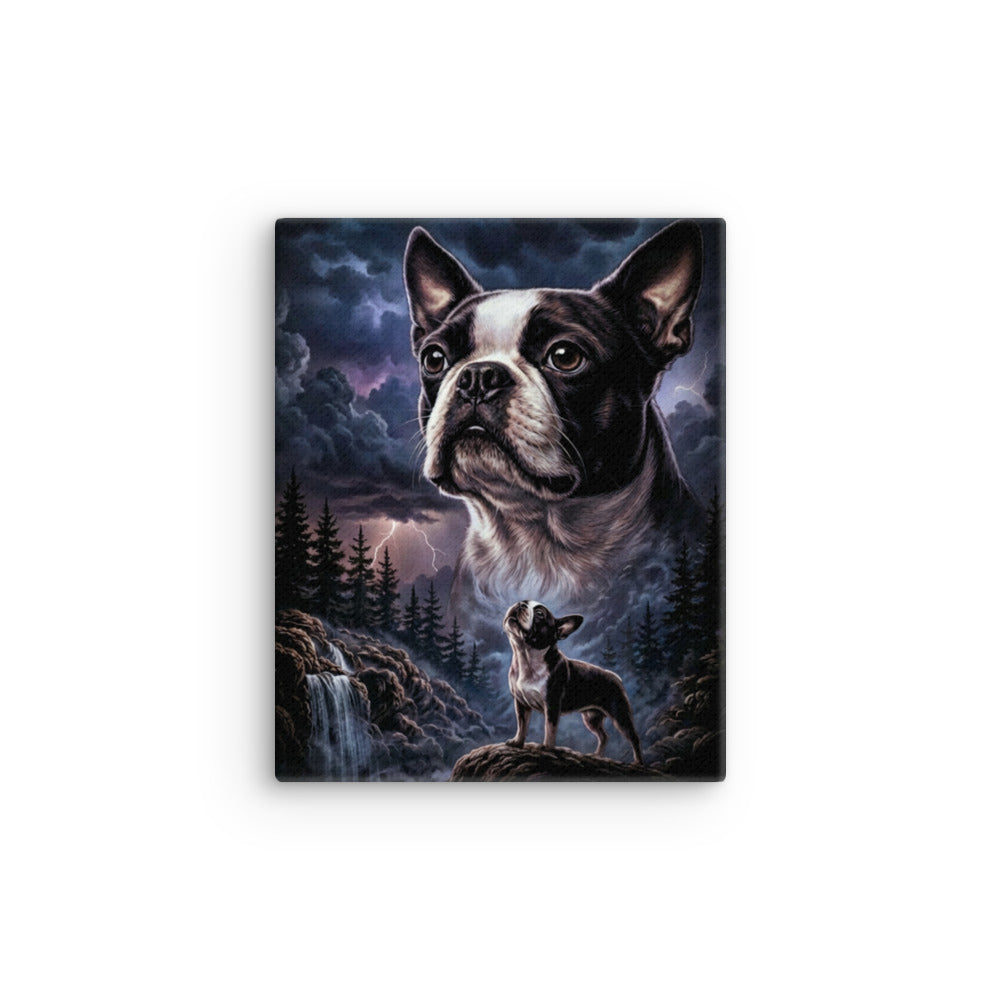 Storm Guardian – Majestic Boston Terrier Night Art Thin Canvas . 8″×10″