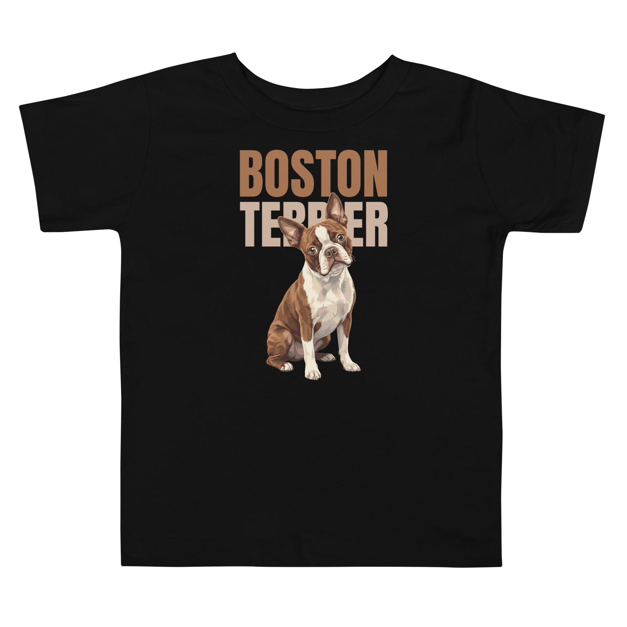 Brown Boston Terrier Dog Toddler Short Sleeve Tee . Black