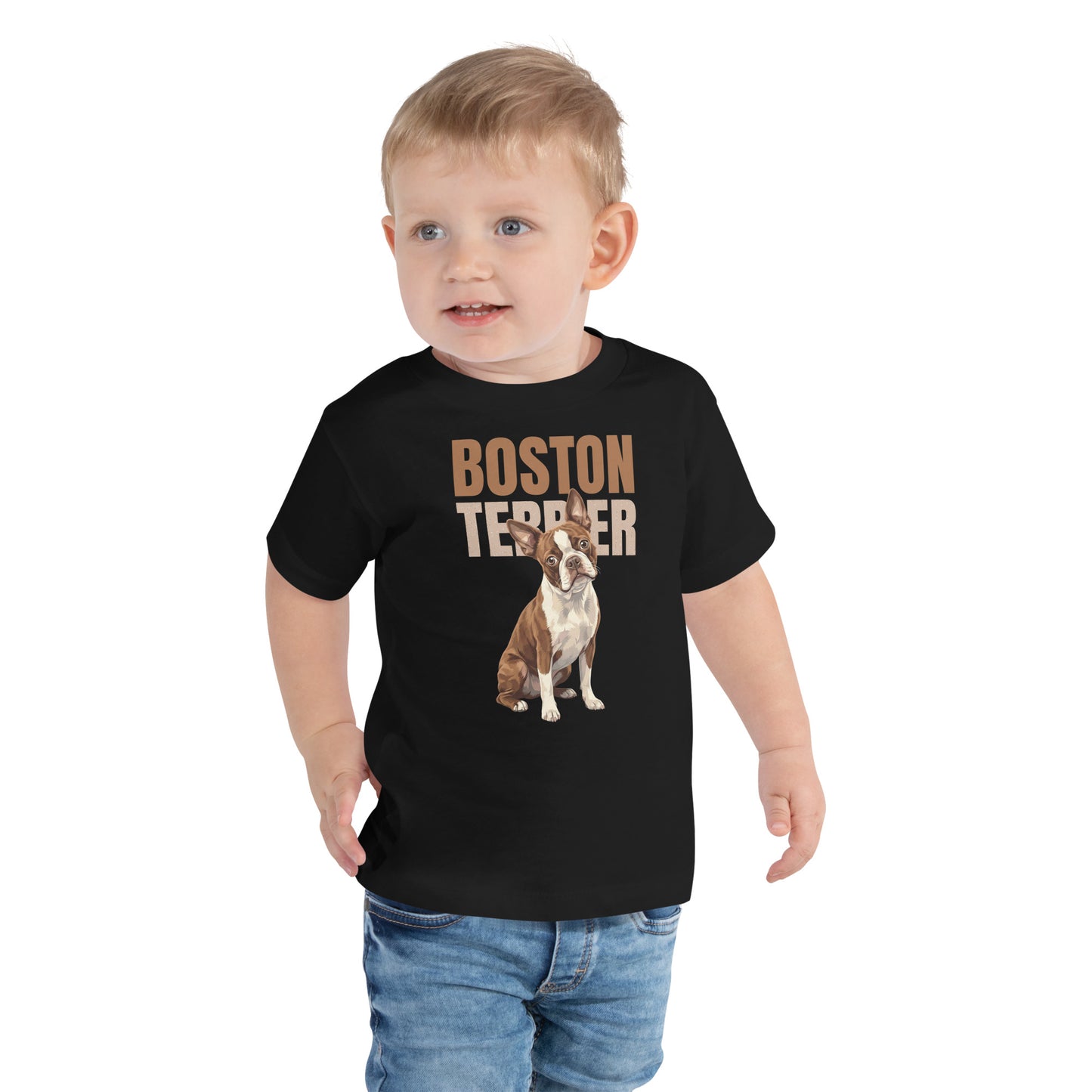 Brown Boston Terrier Dog Toddler Short Sleeve Tee .