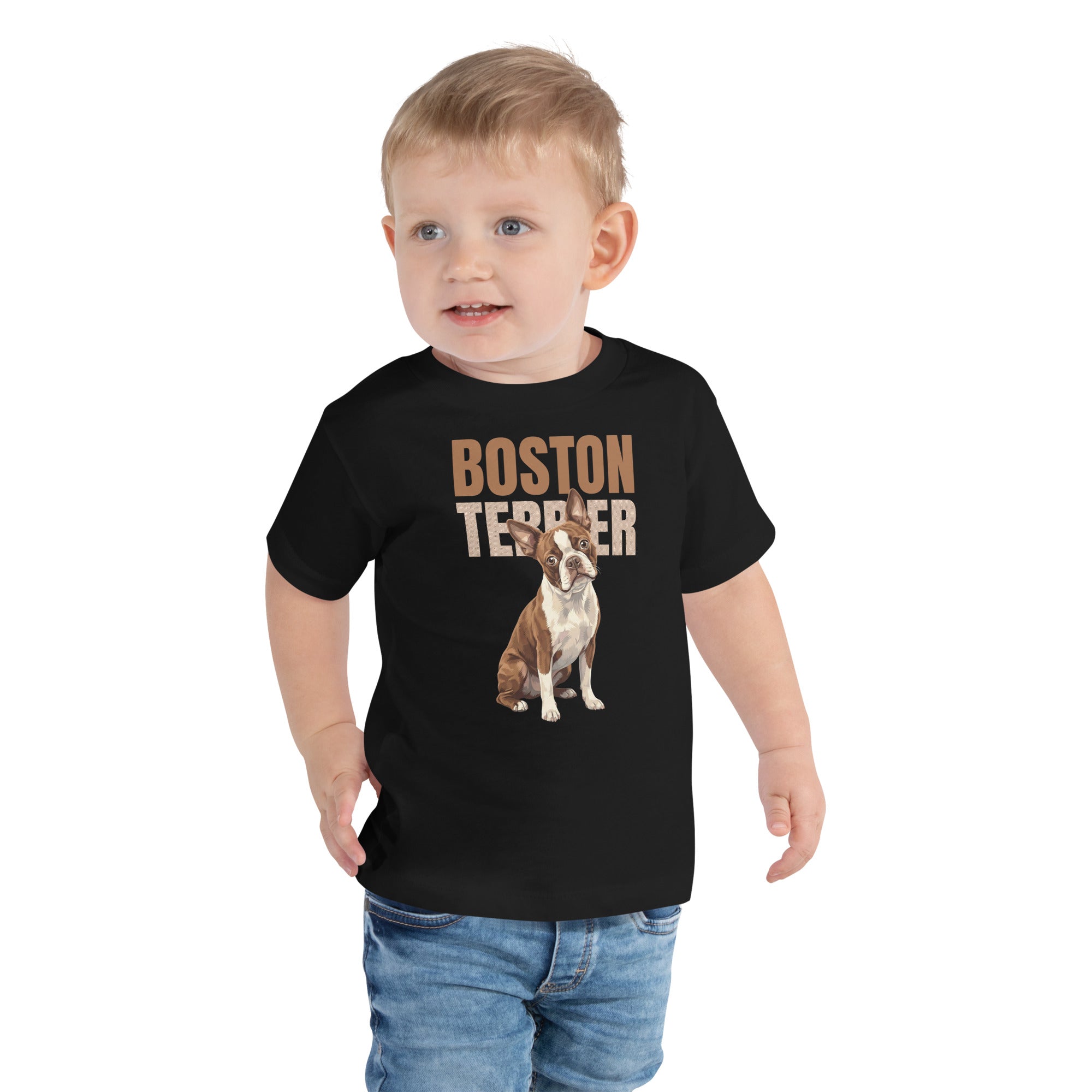 Brown Boston Terrier Dog Toddler Short Sleeve Tee .