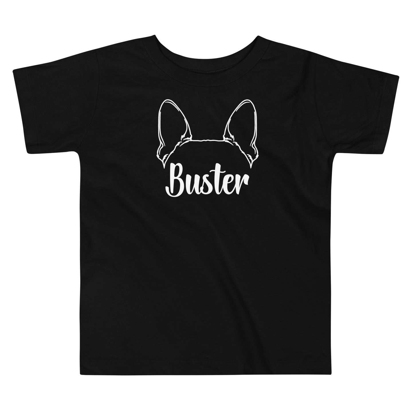 Big Ears With Boston Terrier Name - Personalized Toddler Short Sleeve Tee . Black
