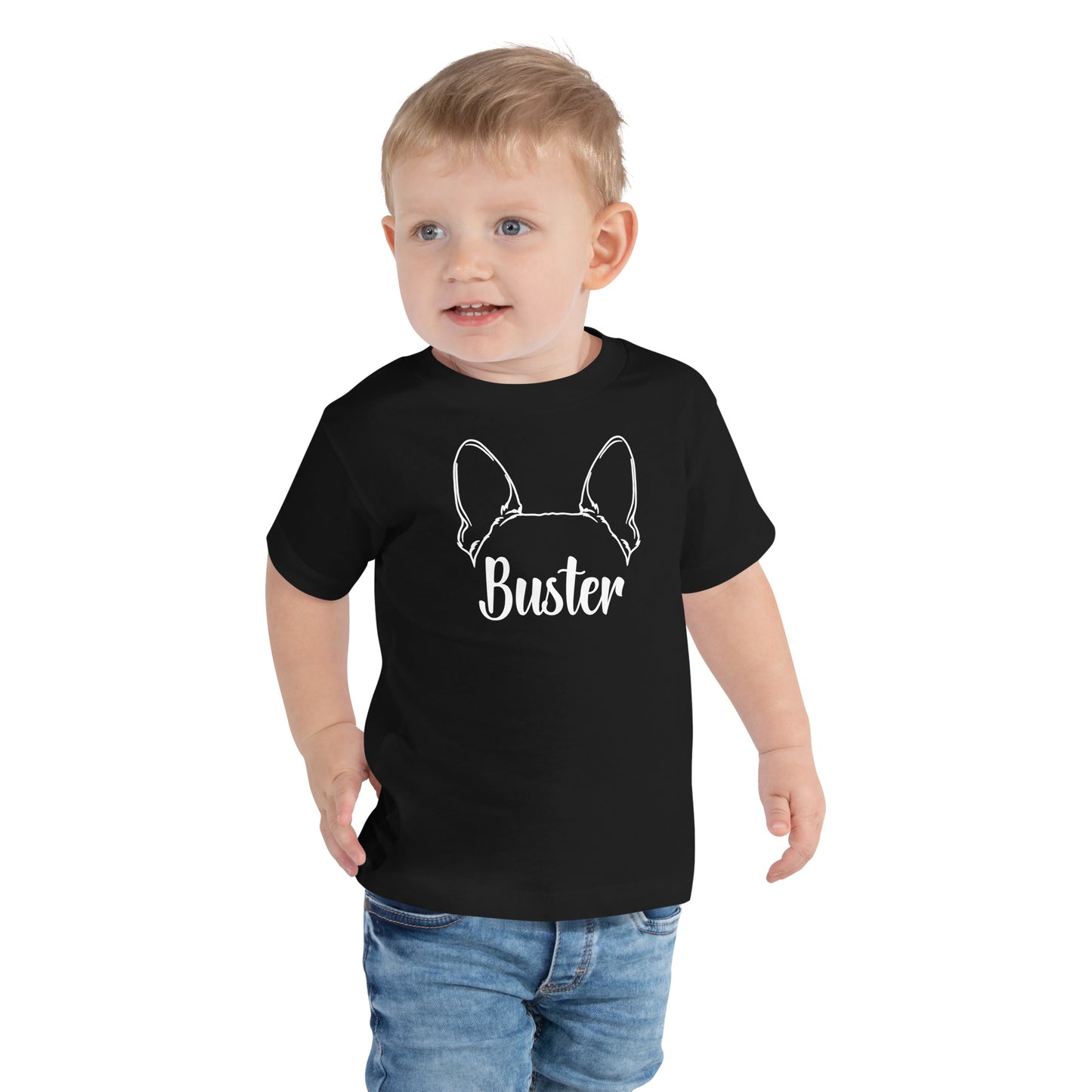 Big Ears With Boston Terrier Name - Personalized Toddler Short Sleeve Tee .