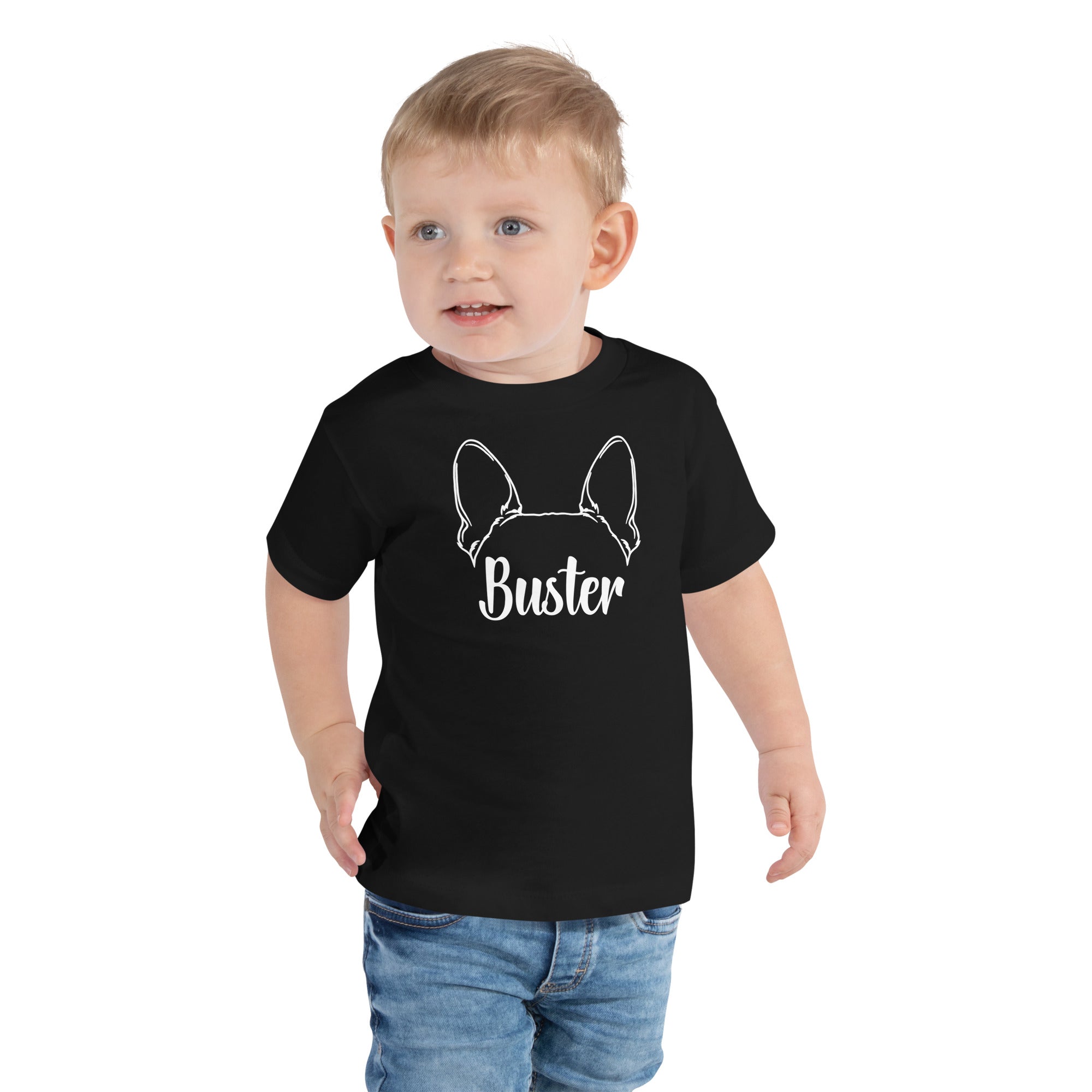 Big Ears With Boston Terrier Name - Personalized Toddler Short Sleeve Tee .